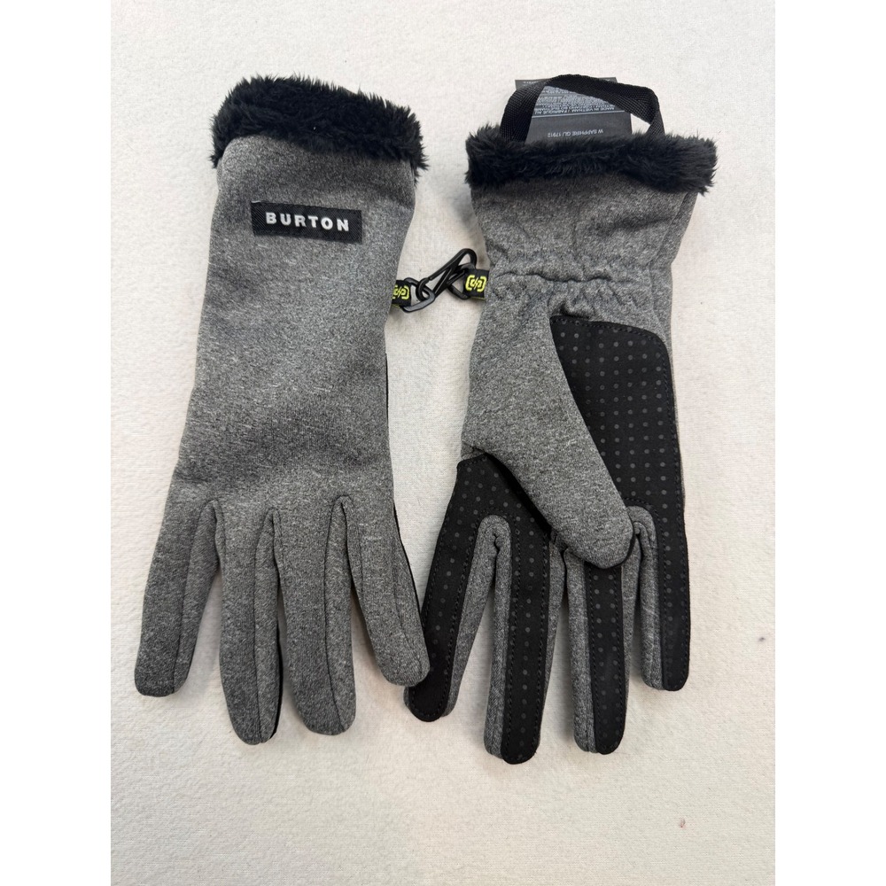 Burton Sapphire GL Heather Gray Faux Fur Trim Winter Gloves Womens Small NWOT